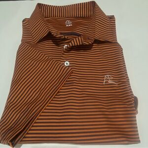 Rhoback Polo Shirt XXL Orange Navy Stripe Performance Golf Stretch Moisture Wick